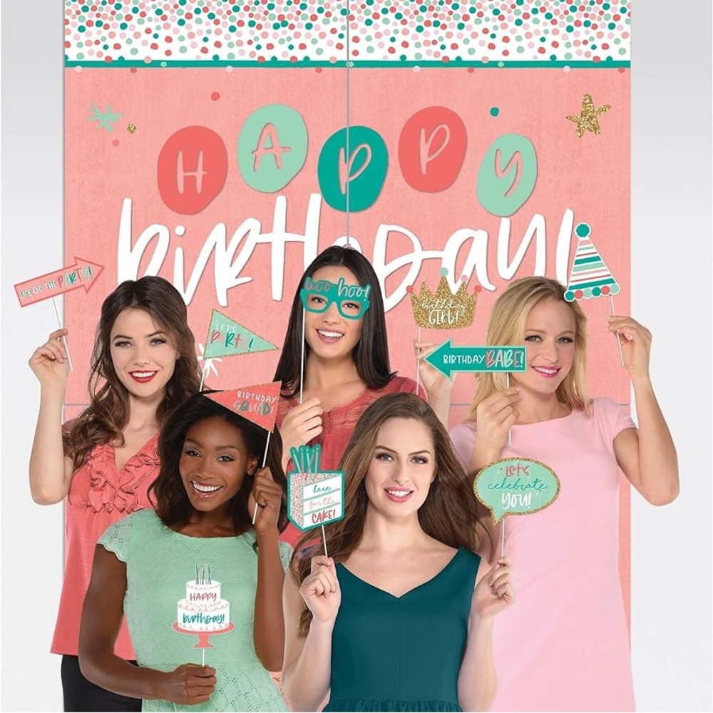 NWT Happy Birthday Scene Setters with Props 6' 8" x 4' 7.5"  Pink